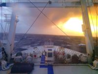 Шторм в море. Фото с мостика корабля, судна. Солнце в шторм.