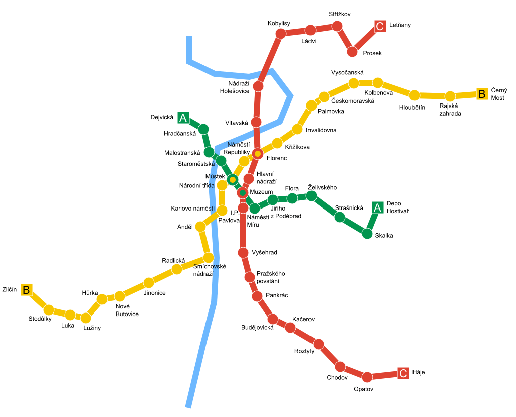прага, метро прага, схема метро прага, схема метрополитена города Прага.
